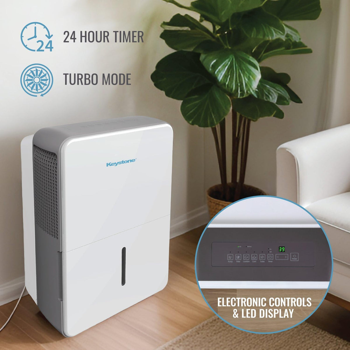 50-Pint Portable Dehumidifier with Auto-Shutoff and Timer B18035