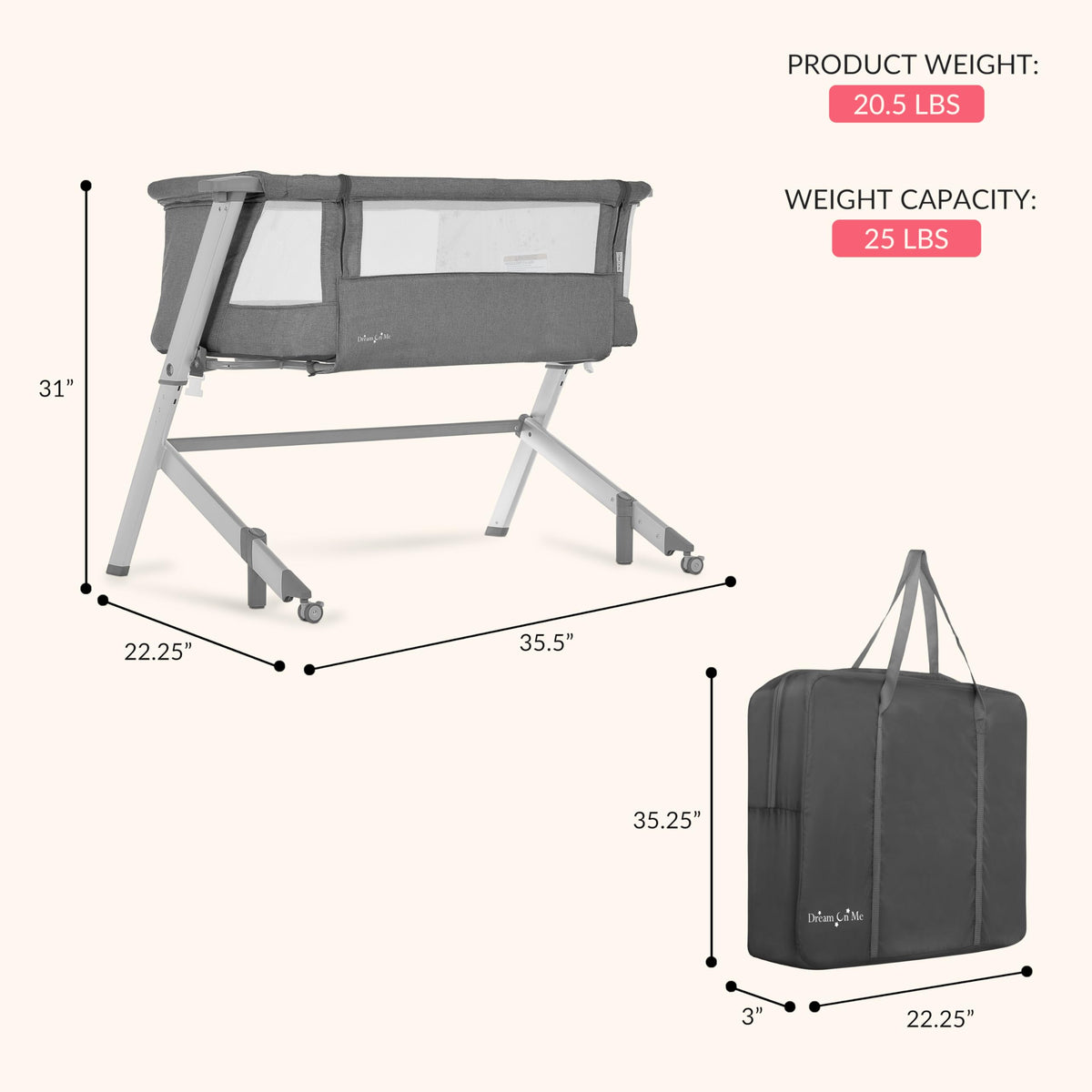 Grey Adjustable Height Bassinet & Bedside Sleeper X1768