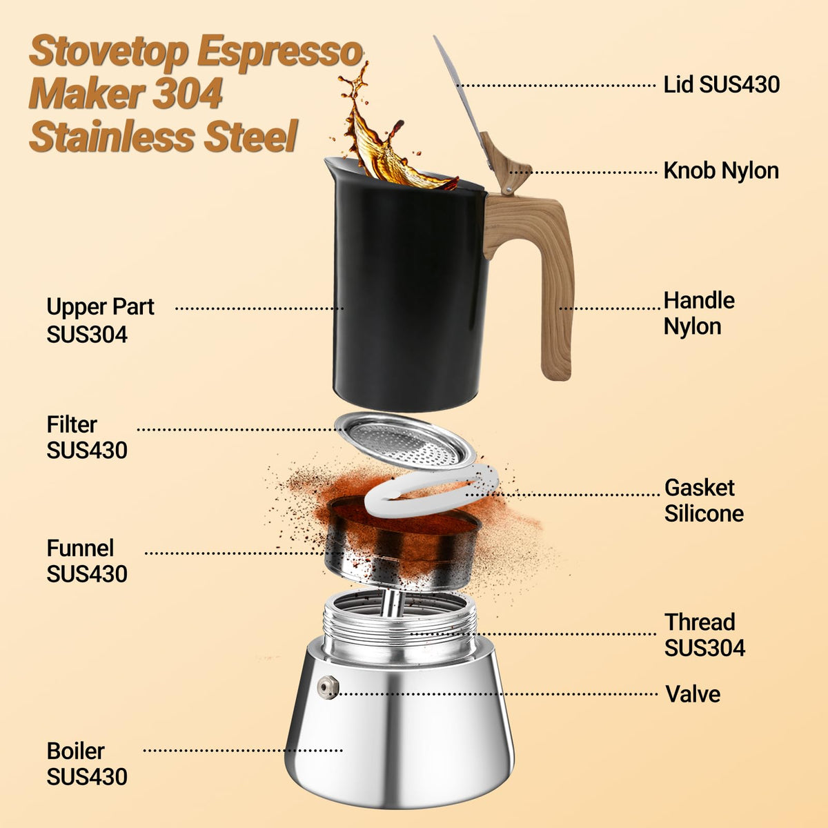 12 Cup 304 Stainless Steel Moka Pot O692