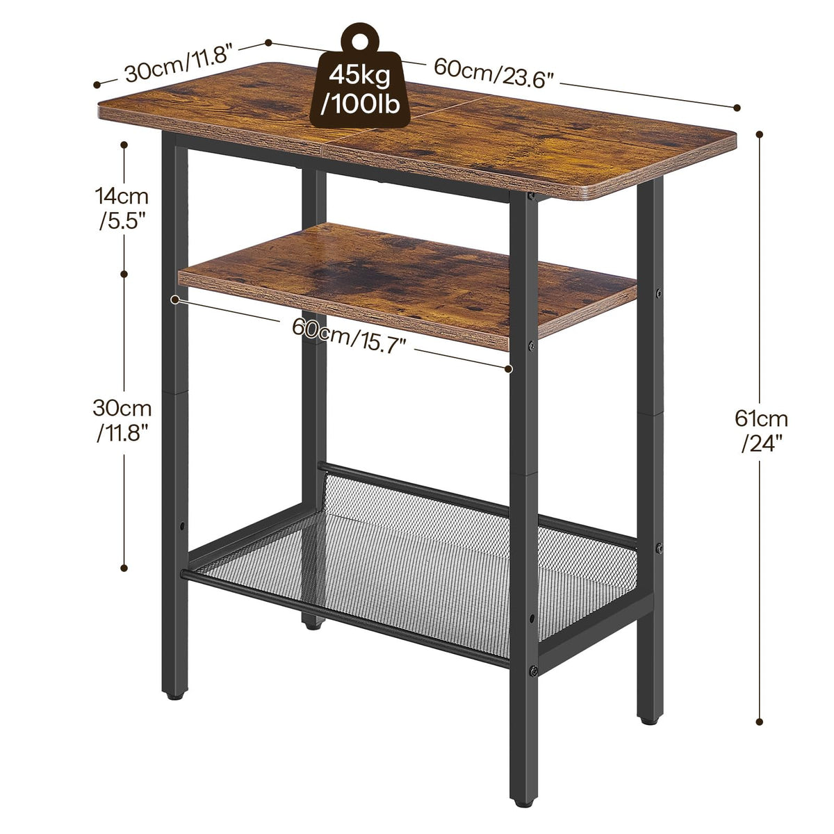 Narrow 3-Tier Side Table with Shelf L810