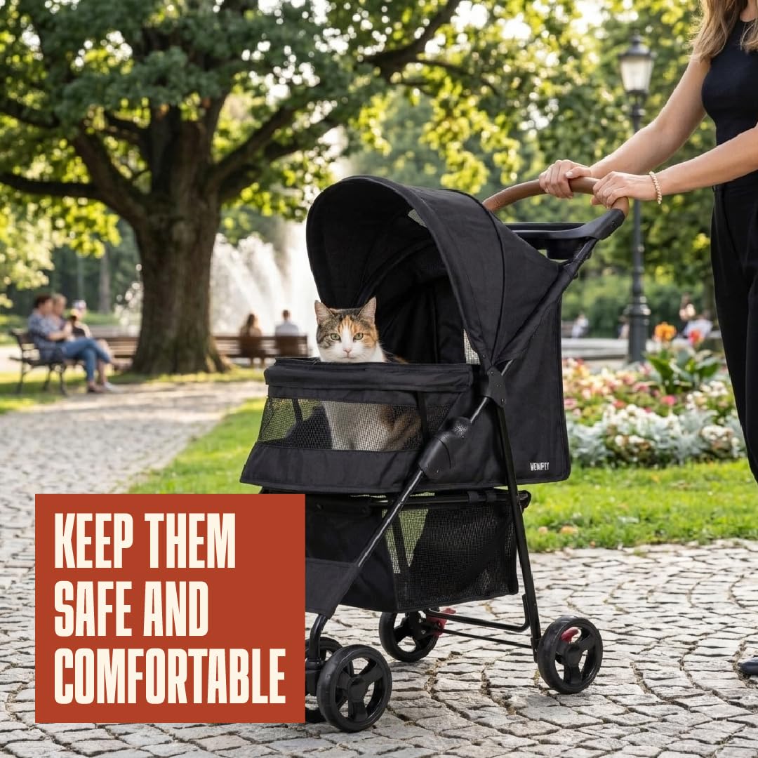 Foldable Pet Stroller with Mesh, Storage Basket & Cup Holder Q158330