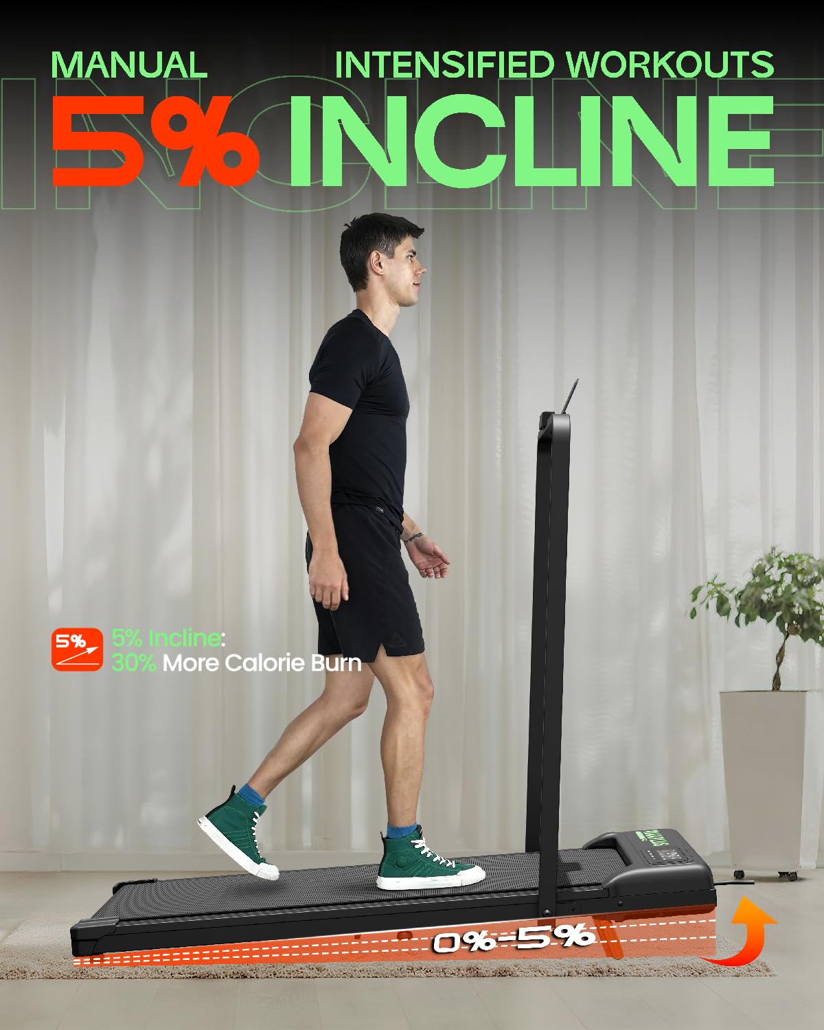 Folding Walking Pad with Incline, 2 in 1 Portable Under Desk Treadmill B364680