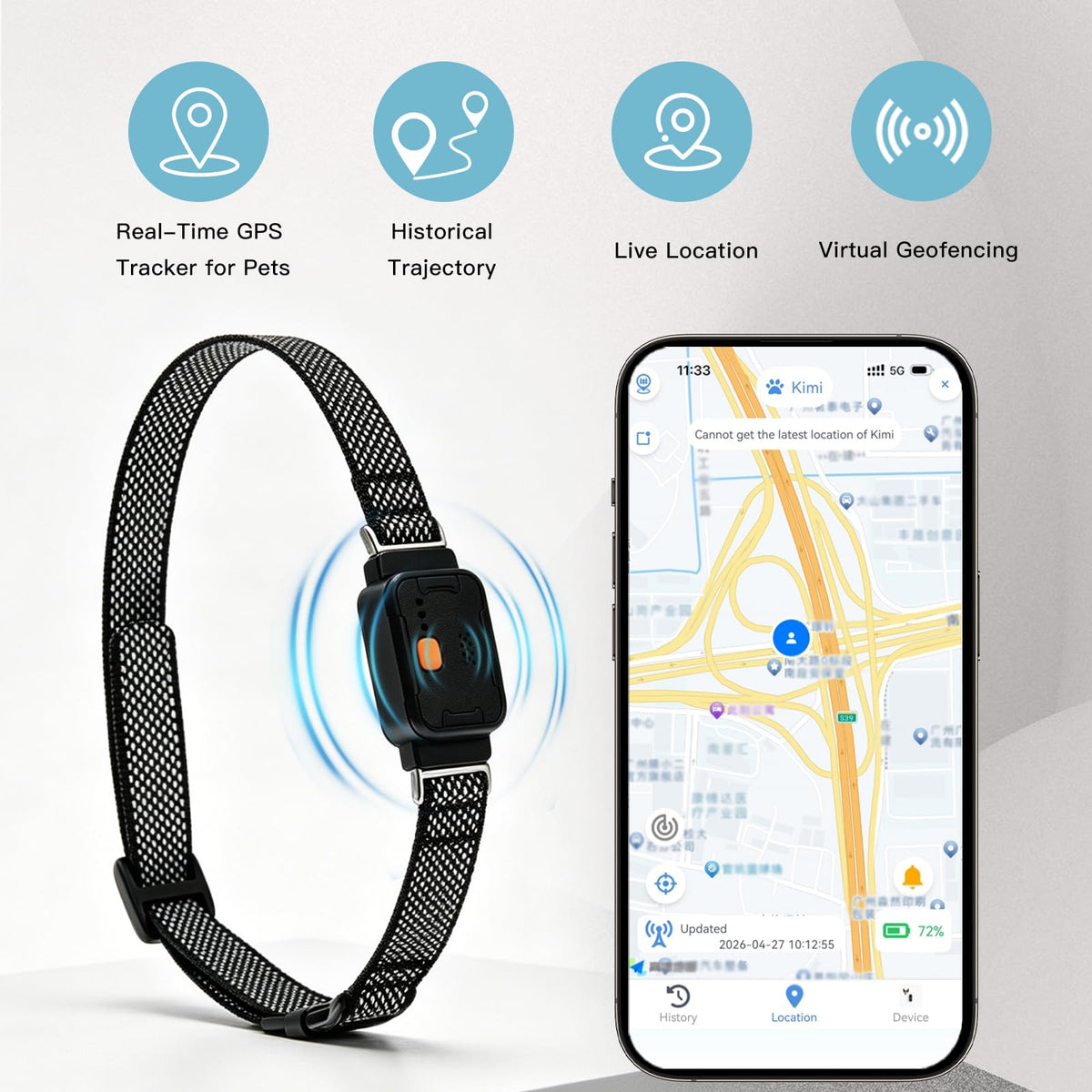 GPS Dog Collar & Pet Tracker Black T559