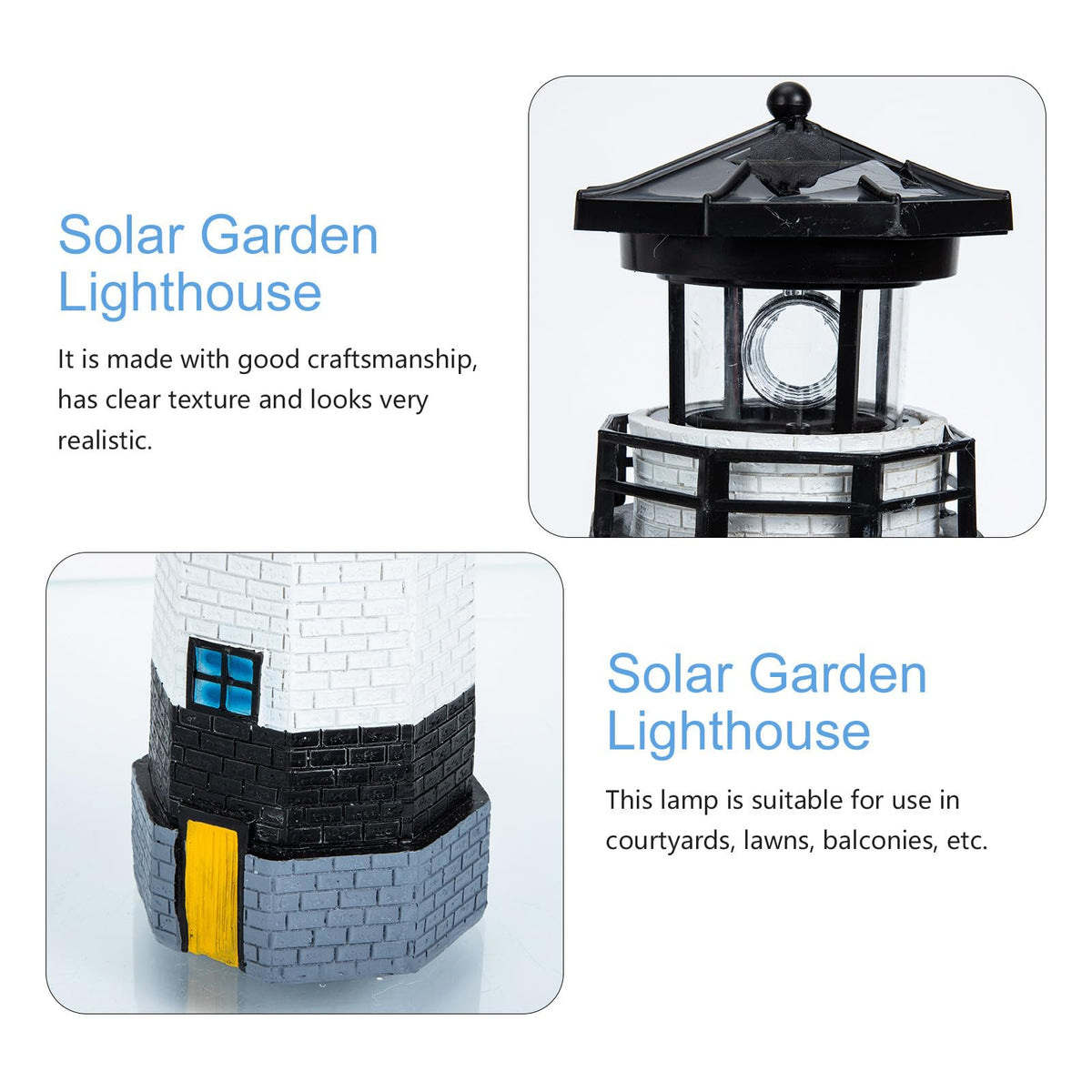 Solar Powered Resin Lighthouse Garden Light Black White J493