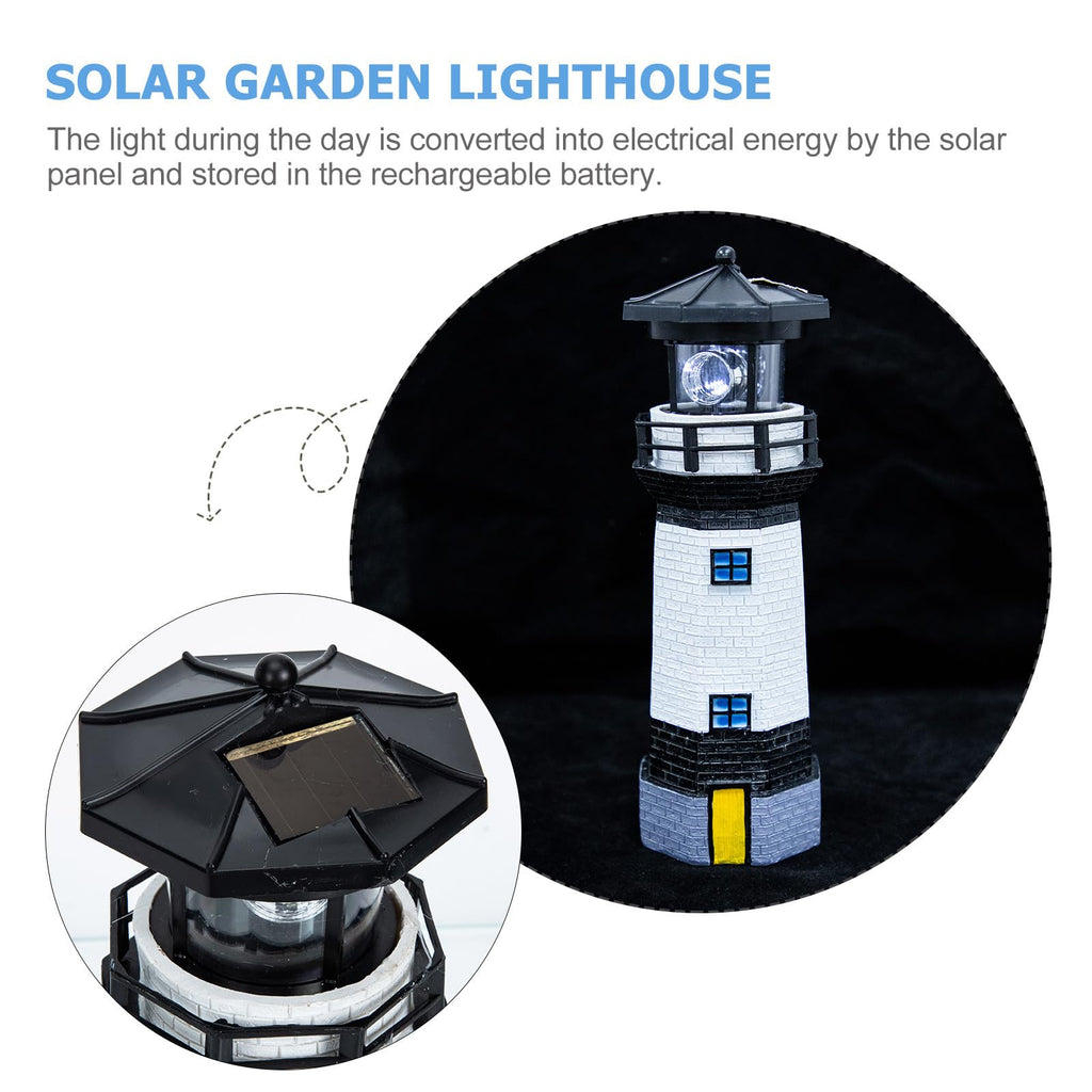 Solar Powered Resin Lighthouse Garden Light Black White J493