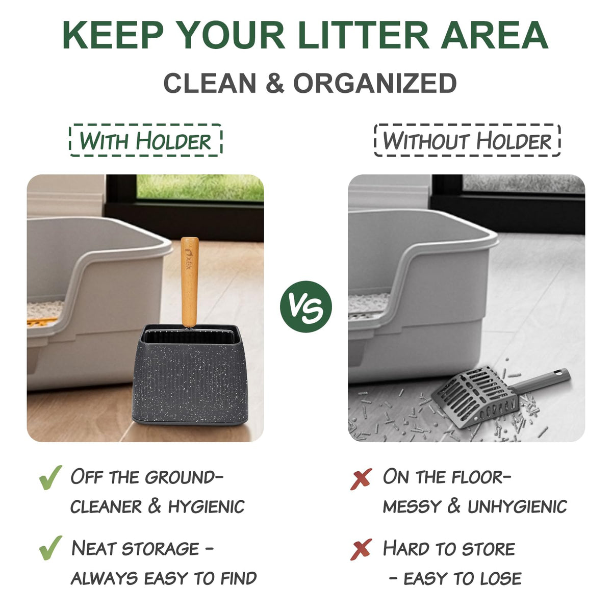 Heavy Duty Stainless Steel Cat Litter Scoop with Holder I7422