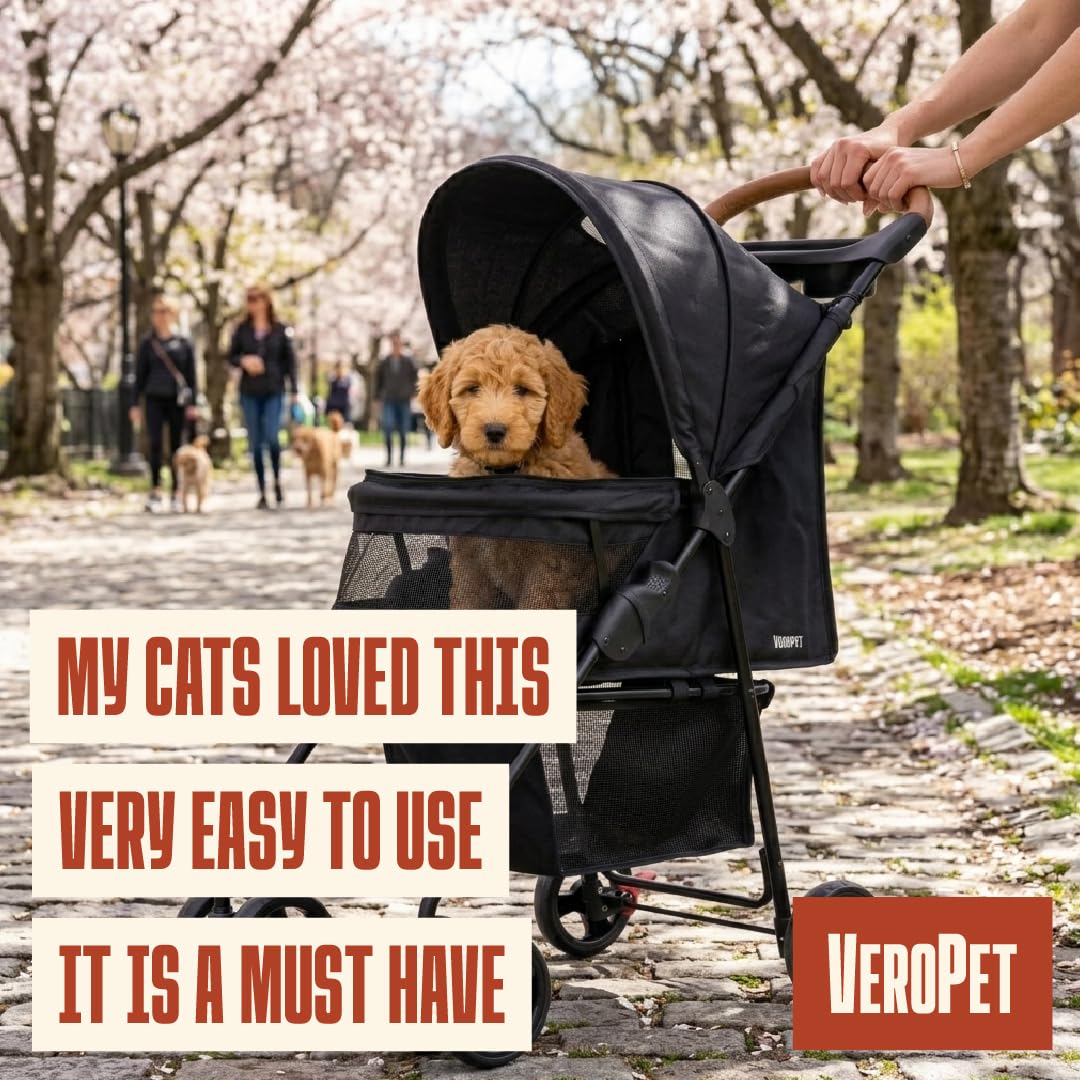 Foldable Pet Stroller with Mesh, Storage Basket & Cup Holder Q158330