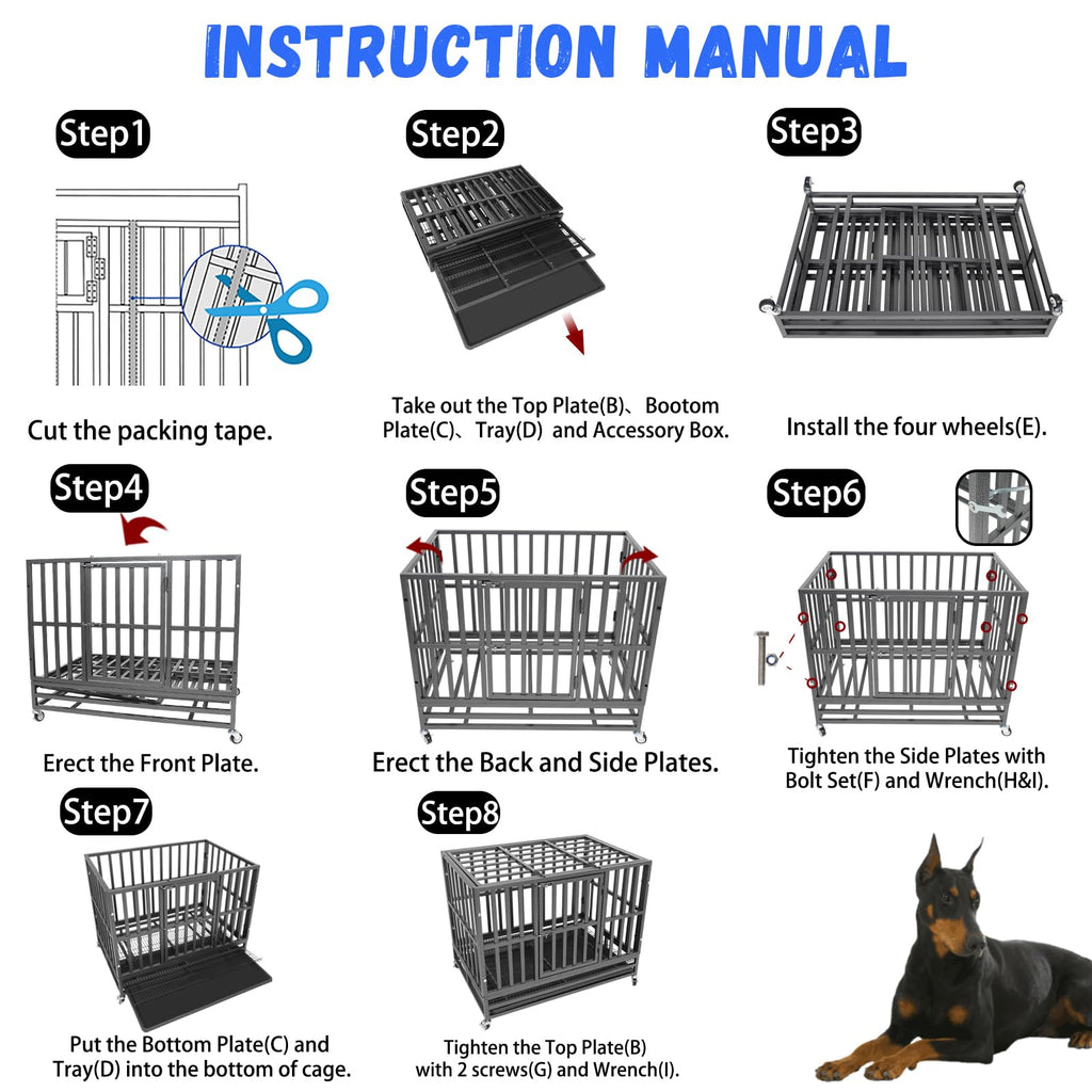 37" Heavy Duty Metal Dog Crate with Removable Tray S203172
