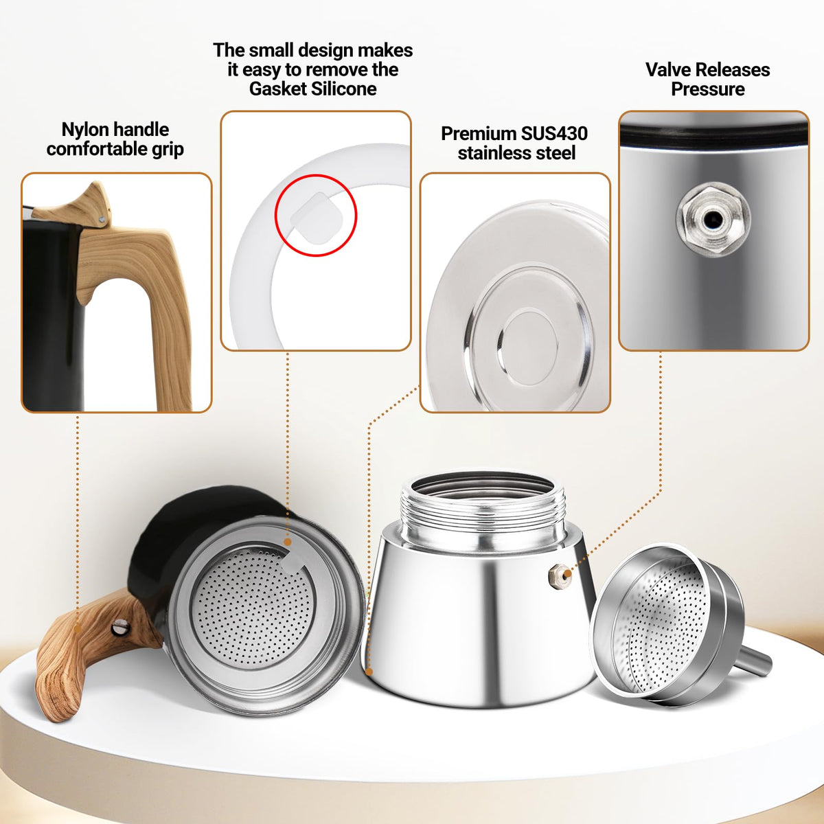 12 Cup 304 Stainless Steel Moka Pot O692