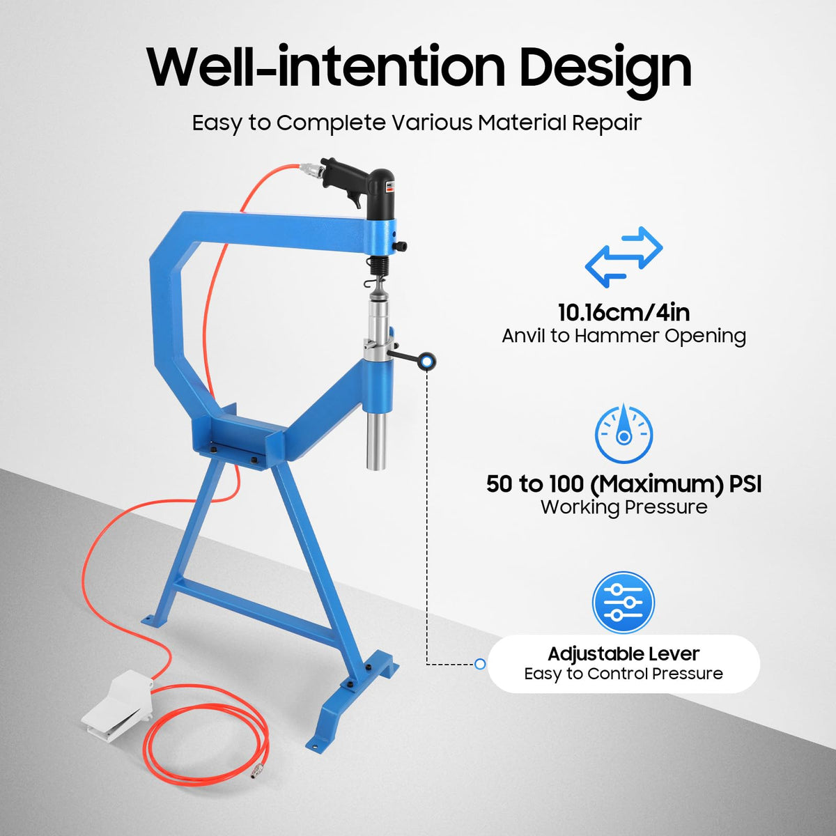 Pneumatic Planishing Hammer with Anvil Dies and Pedal V225