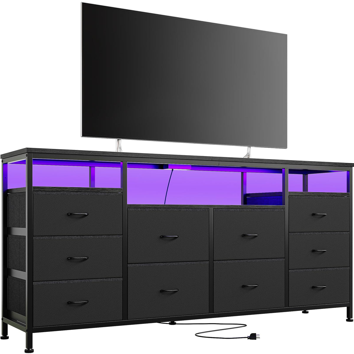 10 Drawer Dresser TV Stand with LED Lights and Power Outlets X937