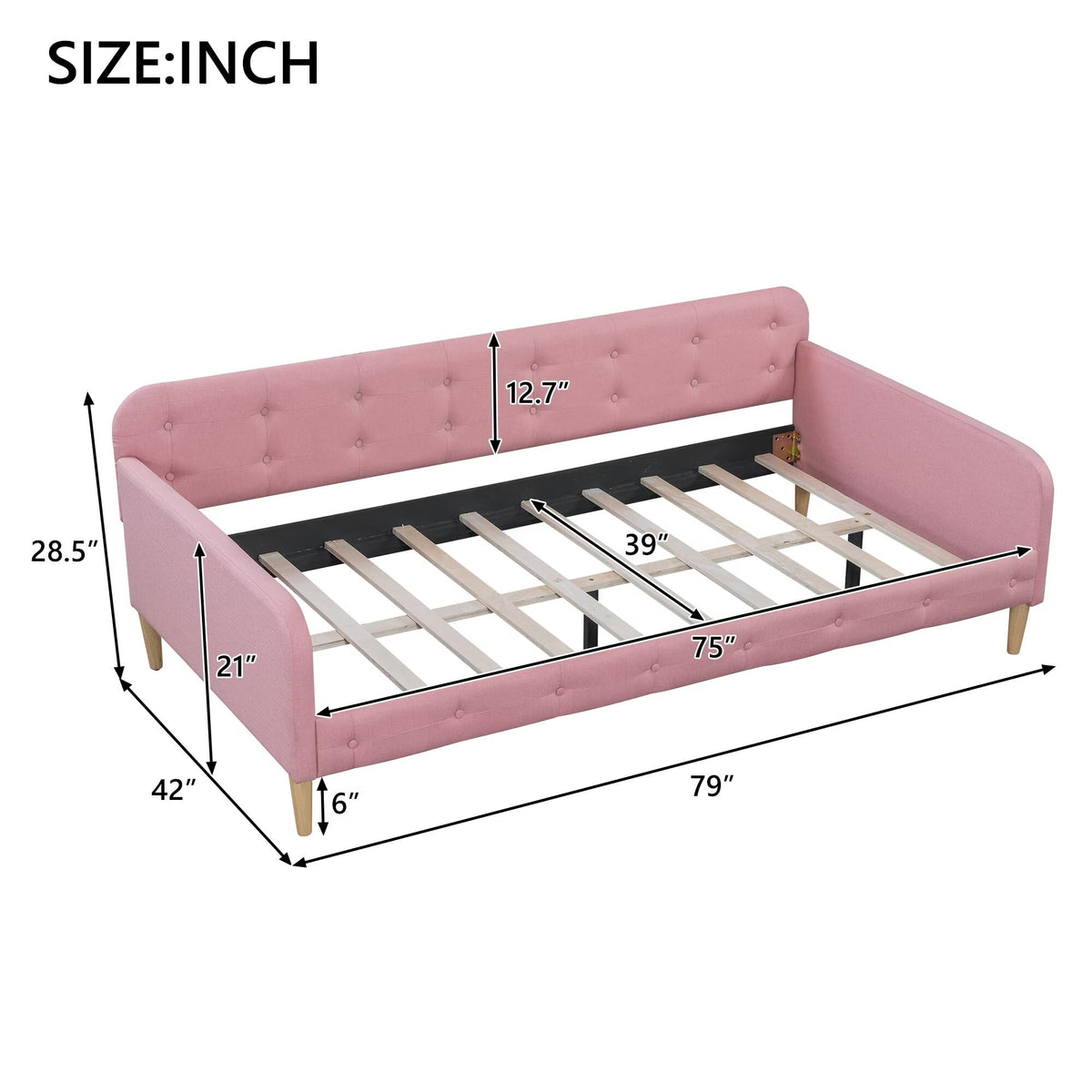 Pink Twin Size Upholstered Daybed F1852