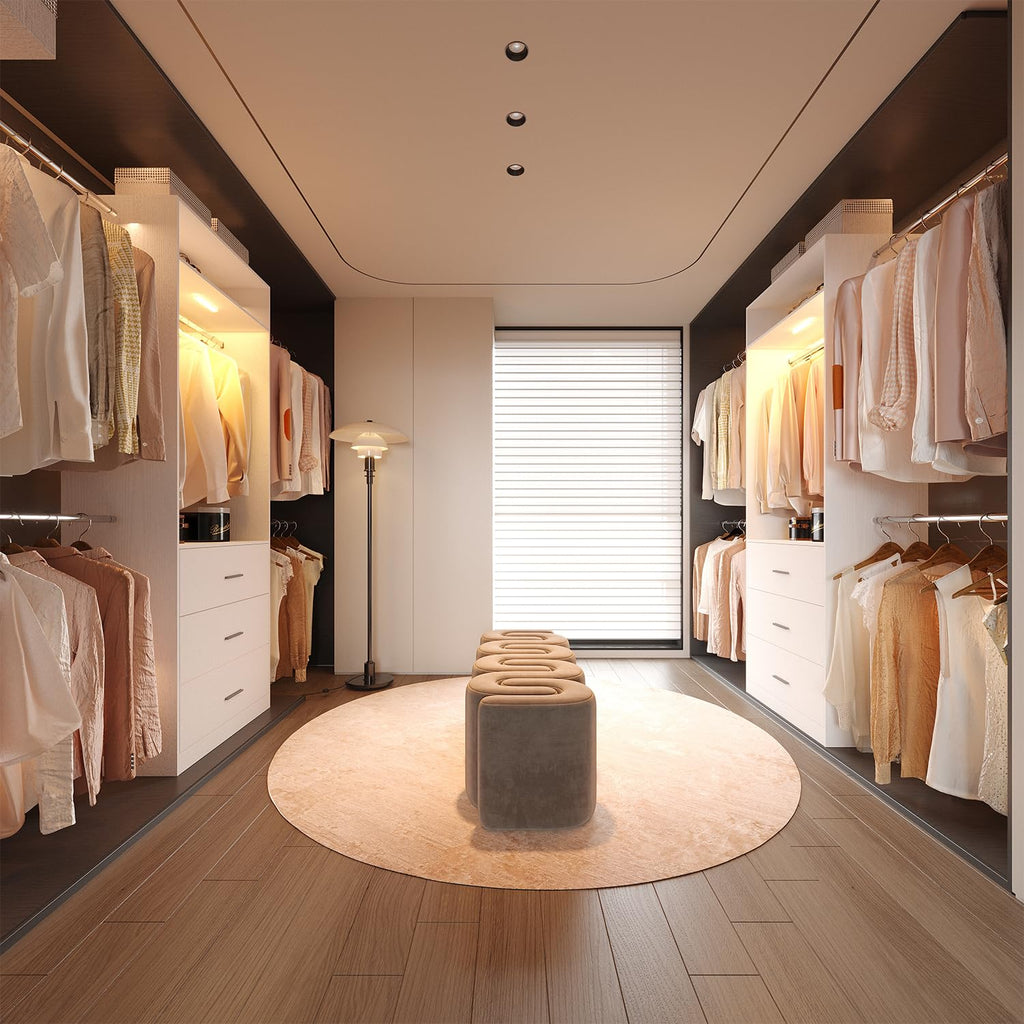 Wooden 11FT Closet Organizer with 3 Drawers and 4 Hanging Rods White Z716