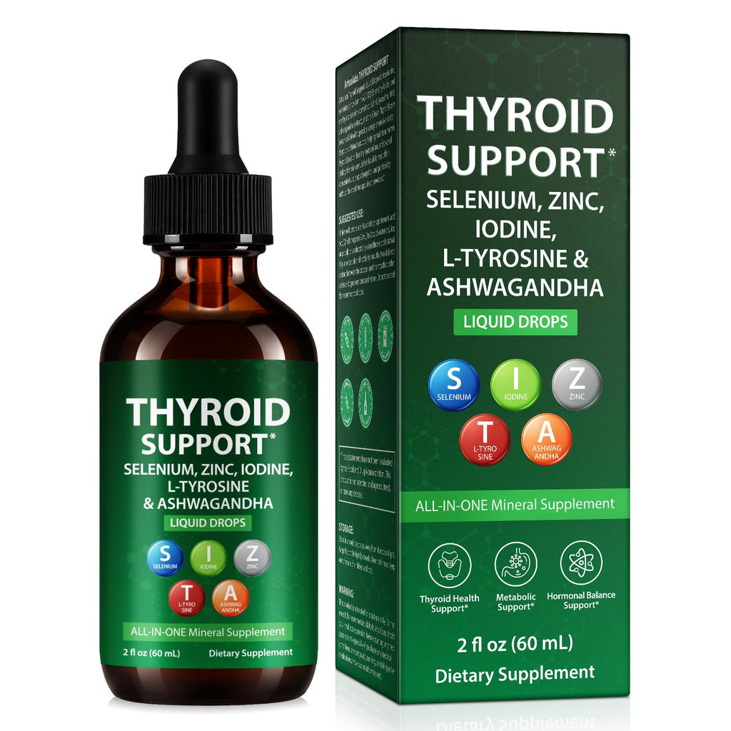 Iodine Selenium Zinc Ashwagandha L-Tyrosine Thyroid Support Liquid Drops 2 Fl Oz T43086