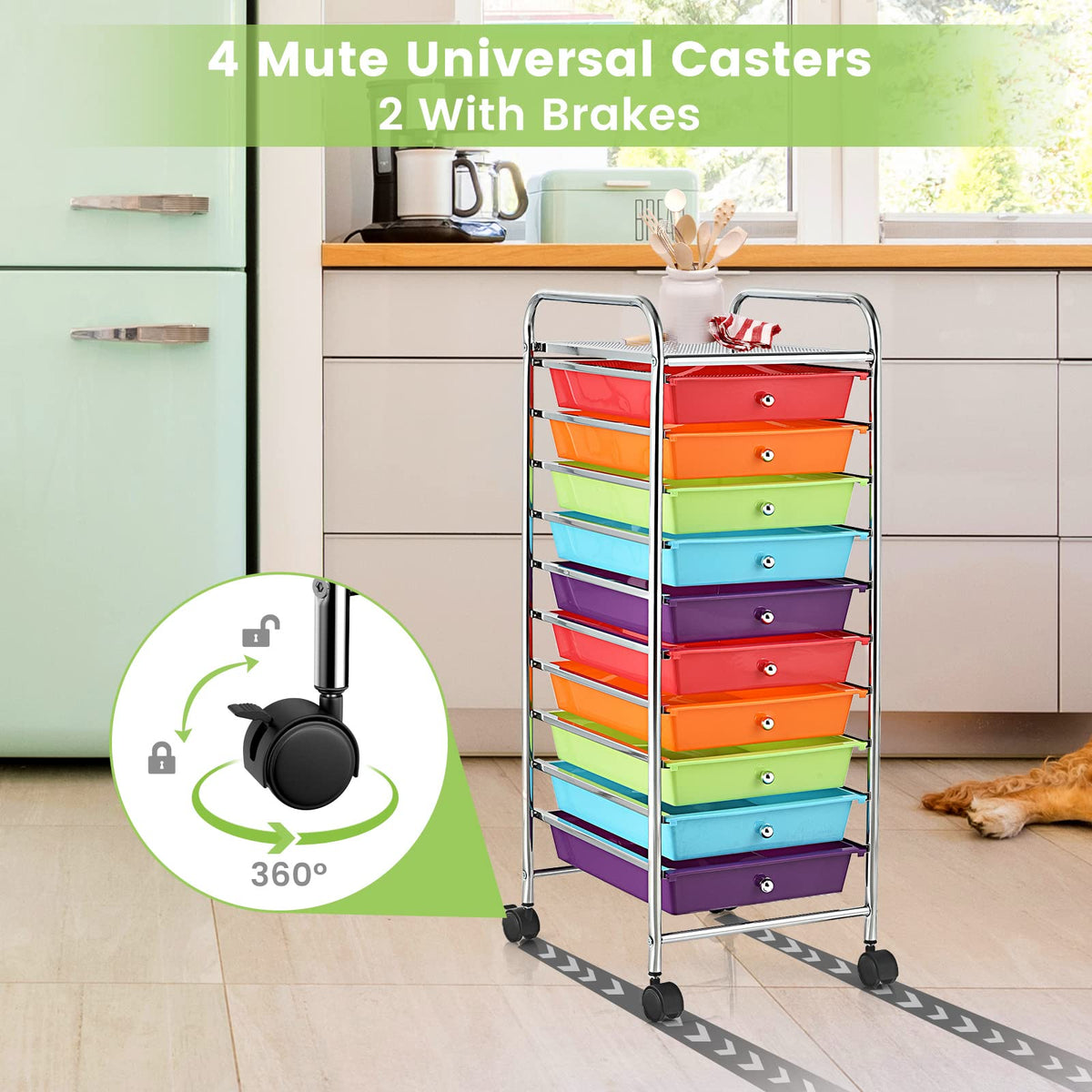 10-Tier Rolling Storage Cart with Drawers L830