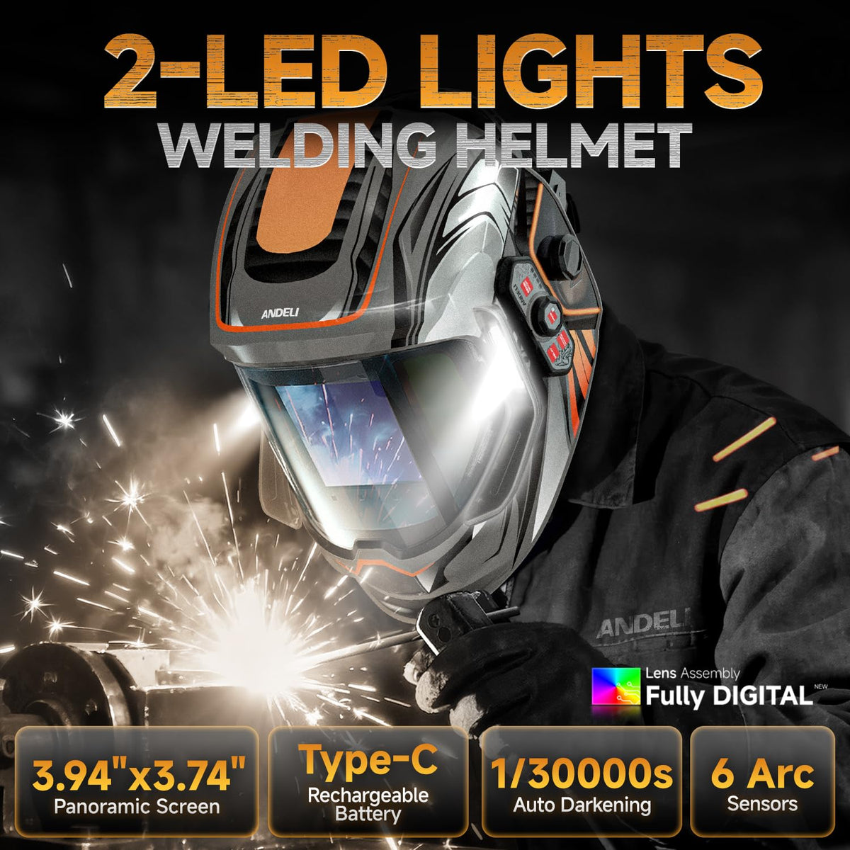 Auto Darkening Welding Helmet with Light J87393