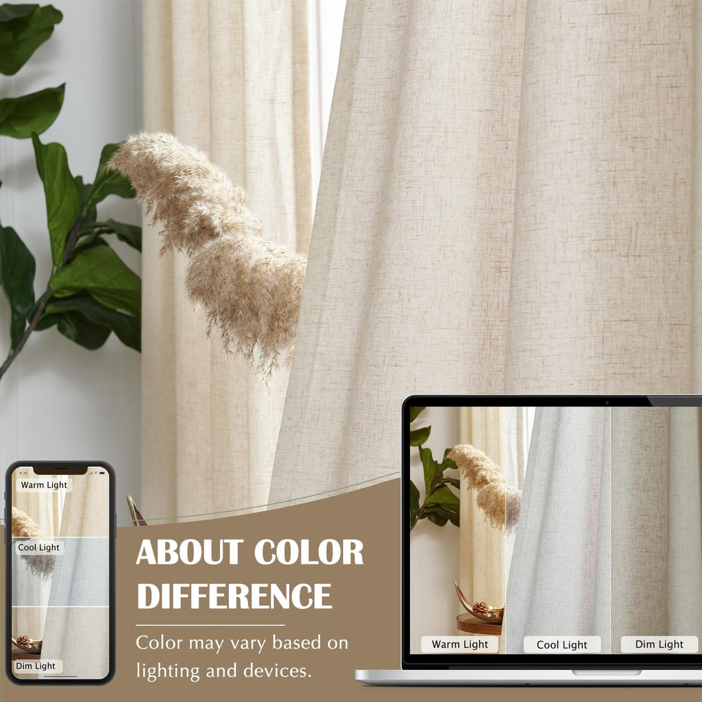 Linen Curtain 84 Inch Light Filtering Grommet 1 Panel Beige R517994