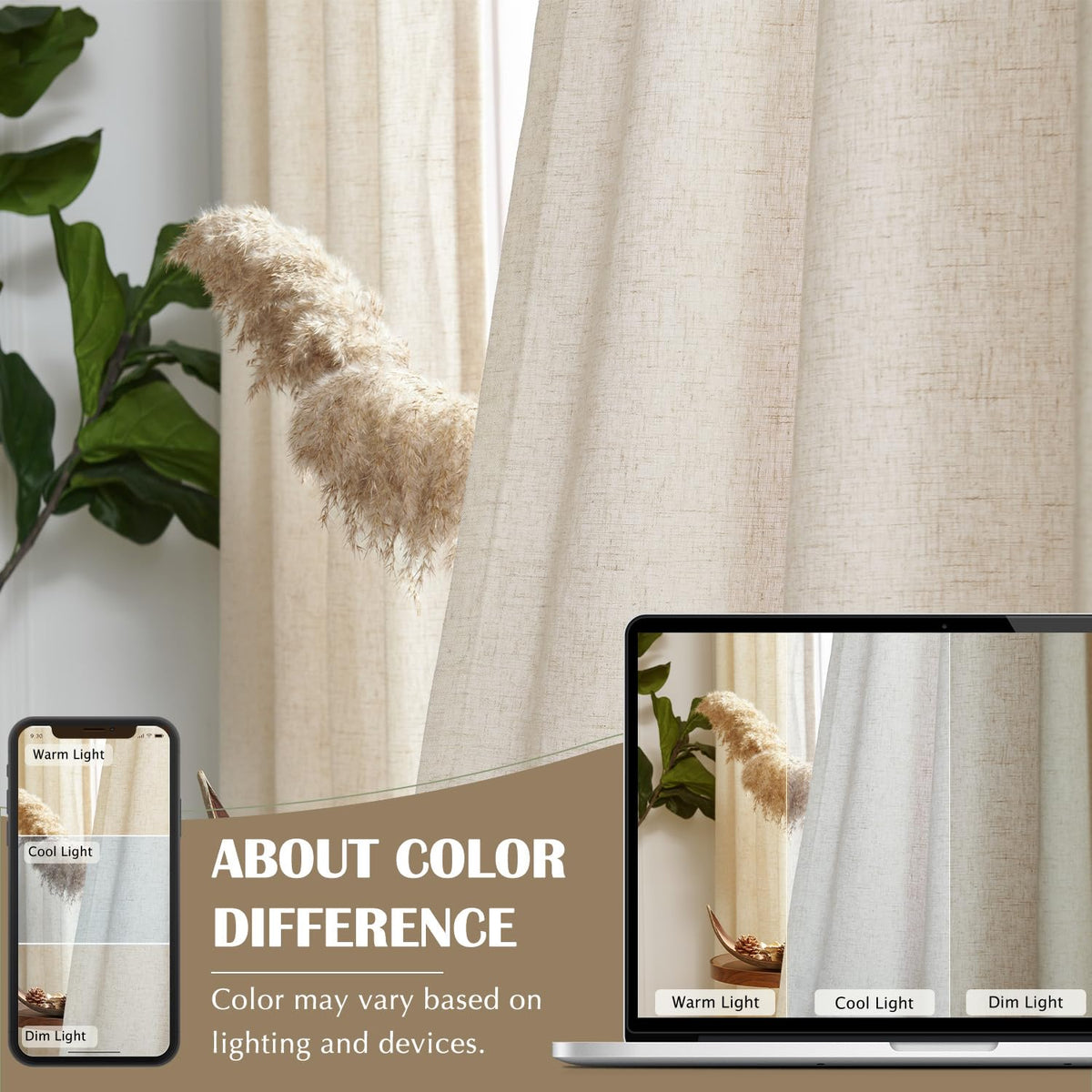 Linen Curtain 84 Inch Light Filtering Grommet 1 Panel Beige R517994