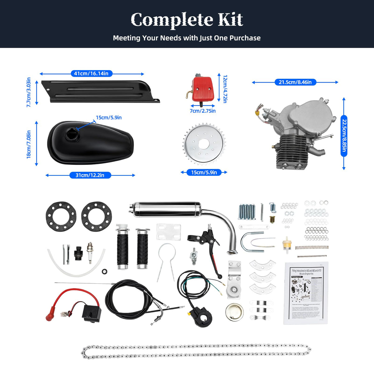 100cc 2 Stroke Bicycle Engine Kit with 36T Sprocket Q2476