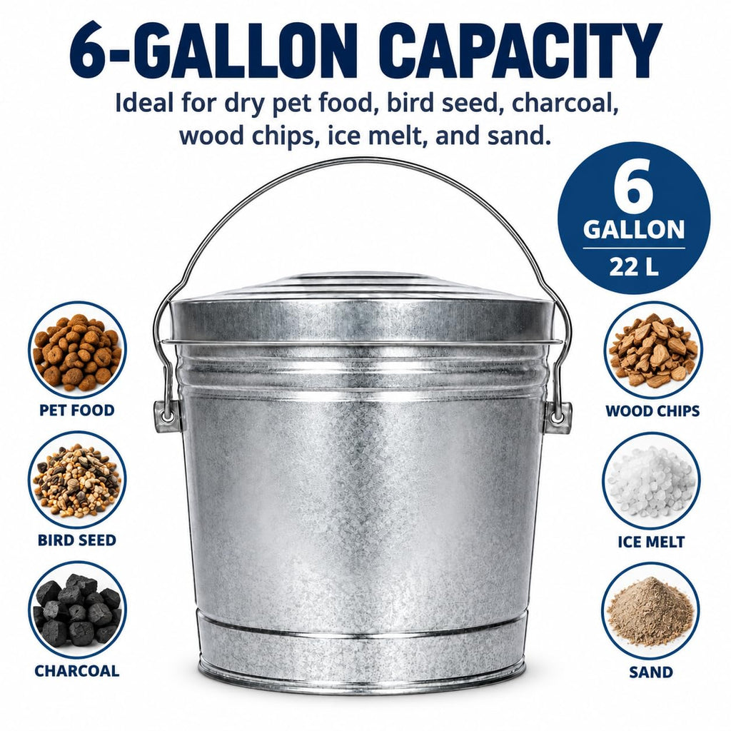 6-Gallon Galvanized Steel Storage Can with Locking Lid E4980