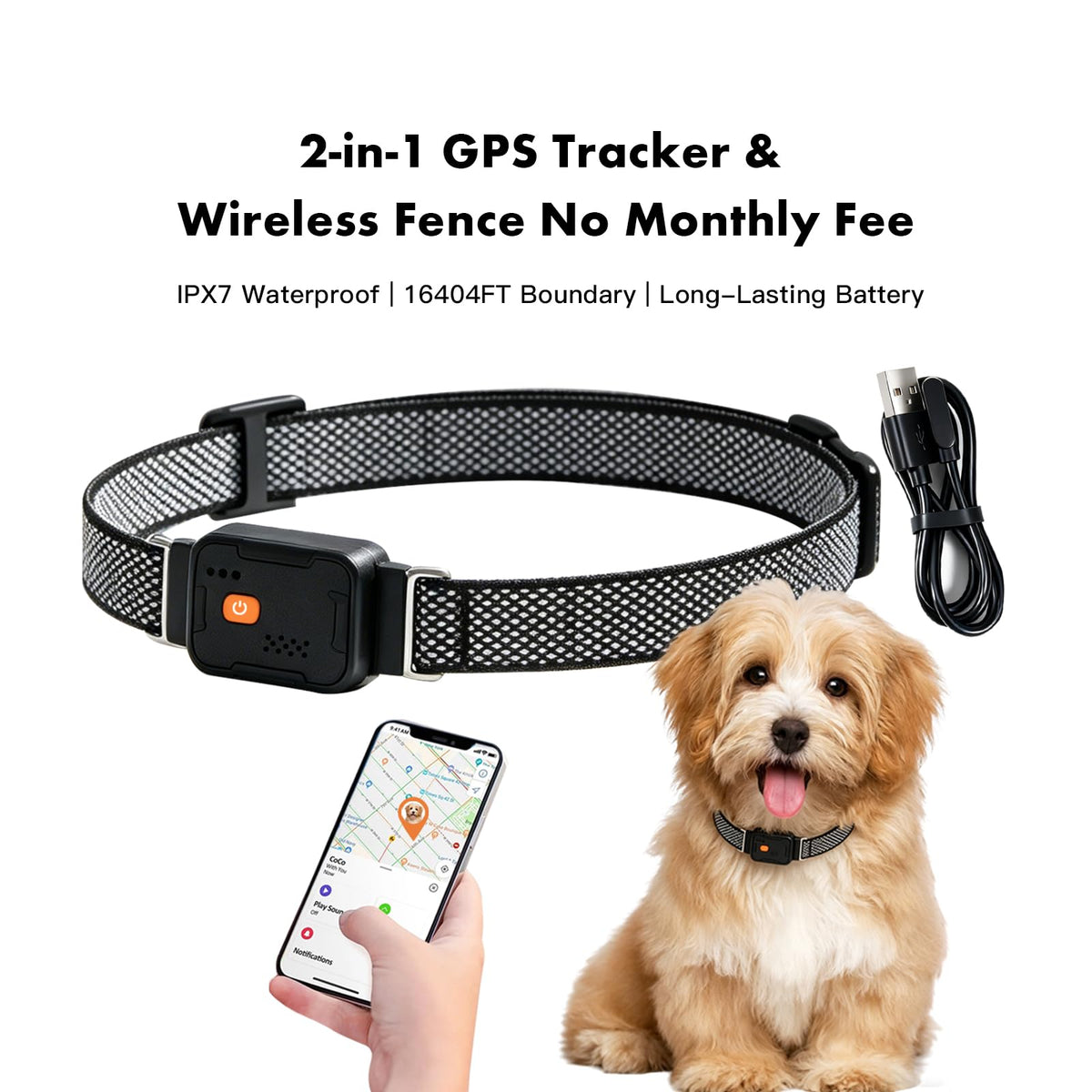 GPS Dog Collar & Pet Tracker Black T559