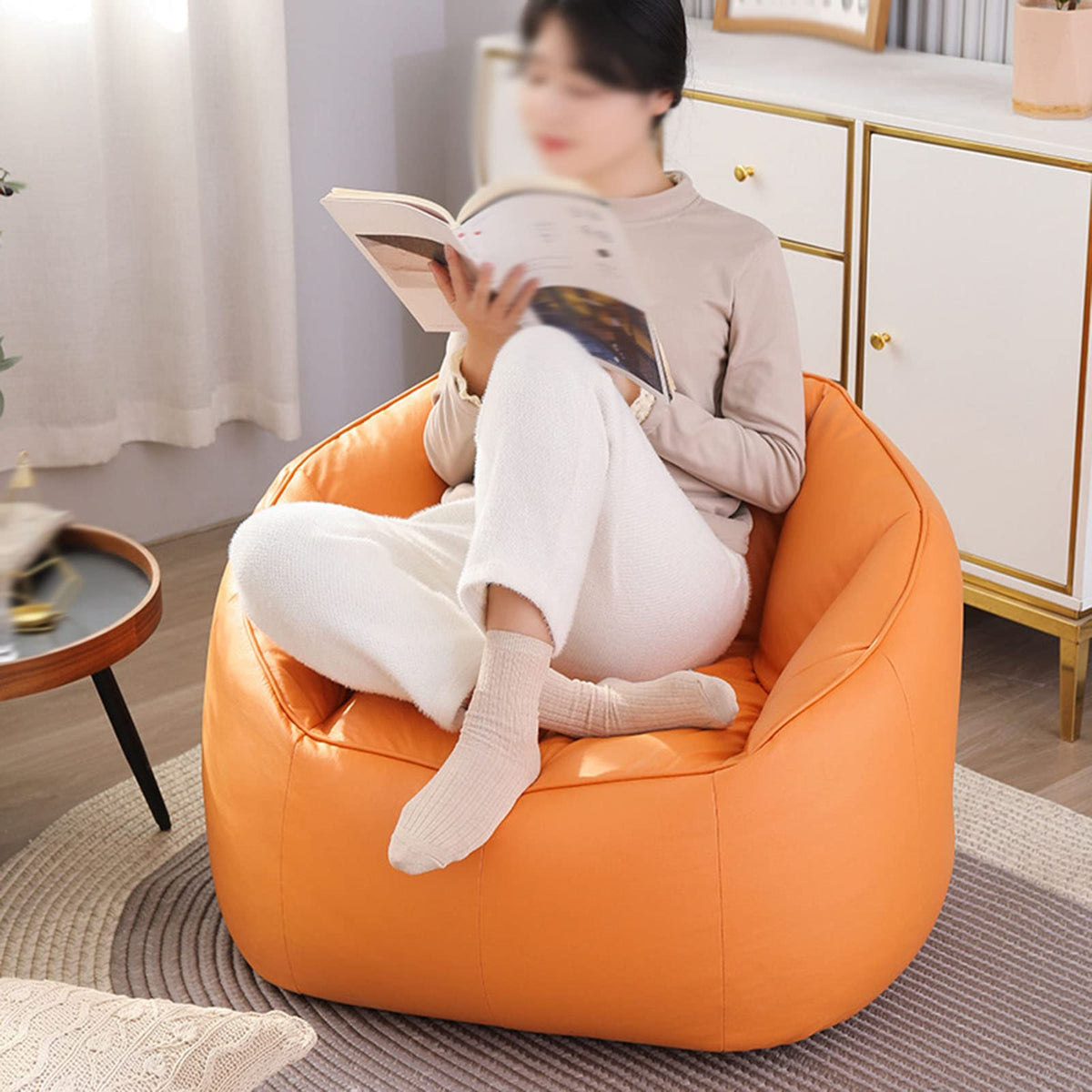 Stuffable Bean Bag Chair Cover Small Beige Yellow W5837