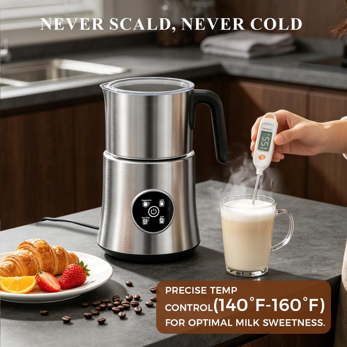 4-in-1 Electric Milk Frother and Steamer with Stainless Steel Jug E25673