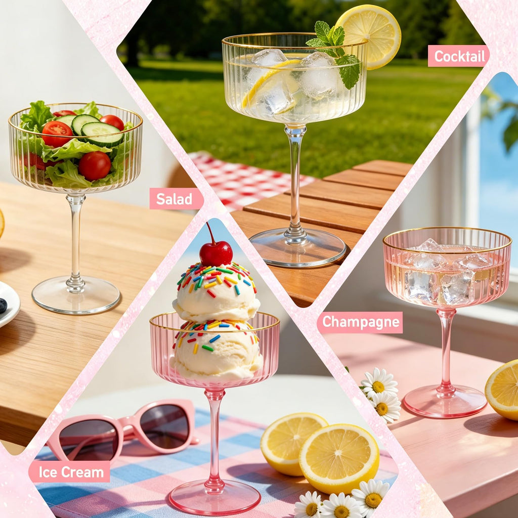Pink 6 Pcs 10 Oz Plastic Martini Glasses F12067