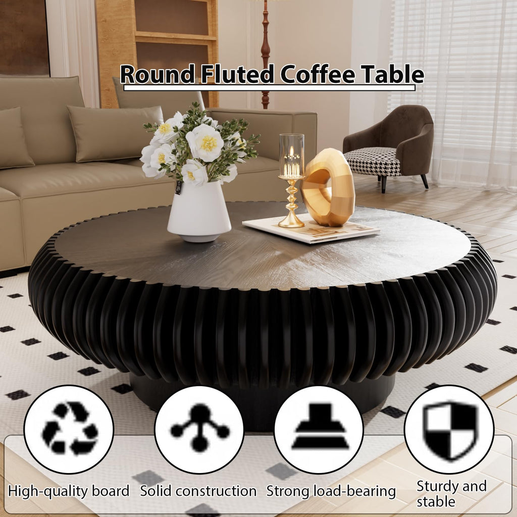 Black Round Fluted Drum Coffee Table P7924