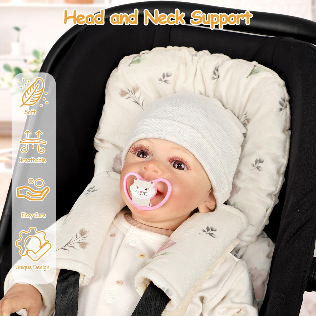 Infant Car Seat Insert with 2 Strap Pads, Reversible Head and Body Support C51615