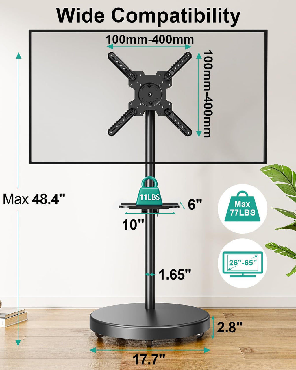 Rolling TV Stand for 26-65 inch Screens W743