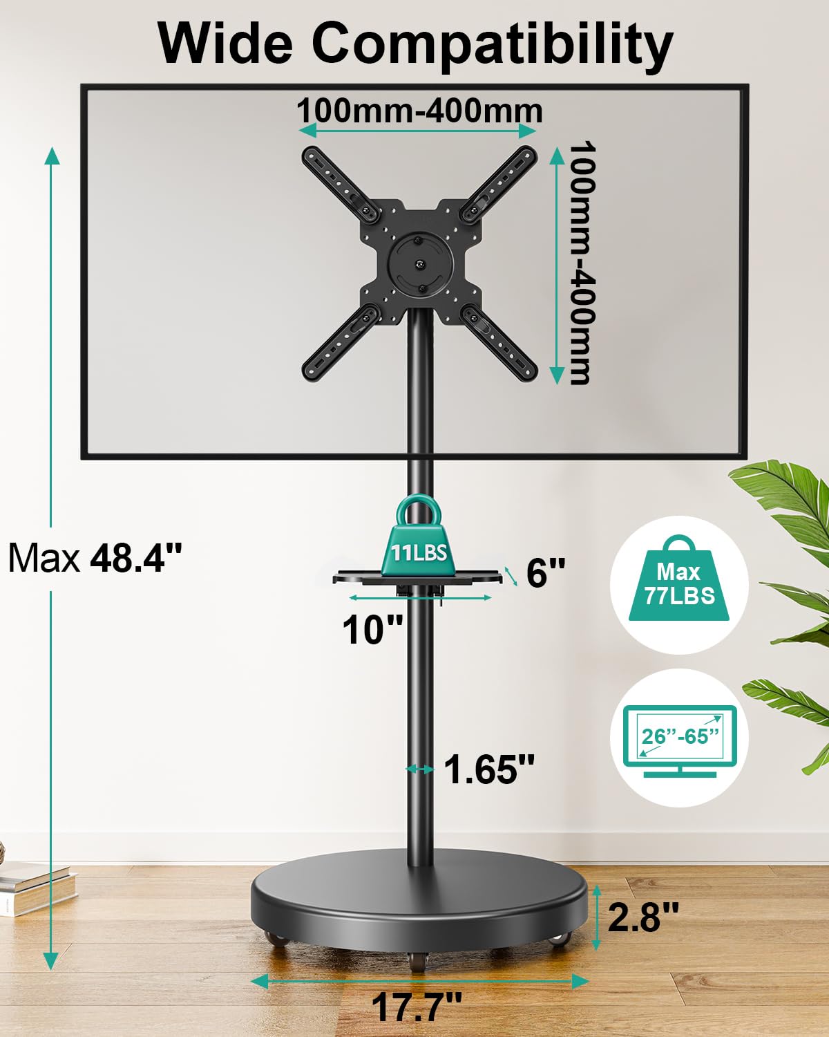 Rolling TV Stand for 26-65 inch Screens W743