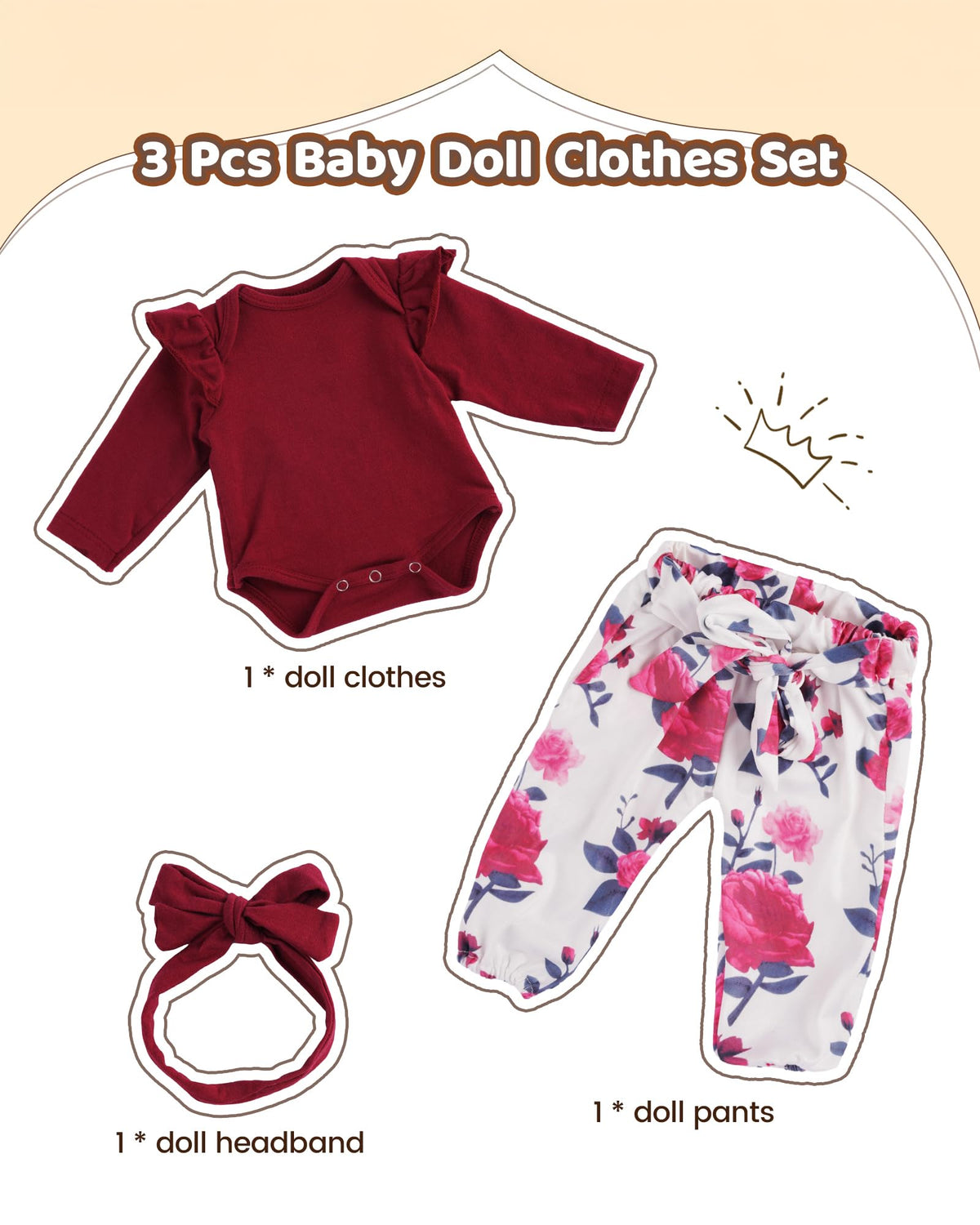 3 Pcs Baby Doll Clothes for 17-22 Inch Dolls V72660