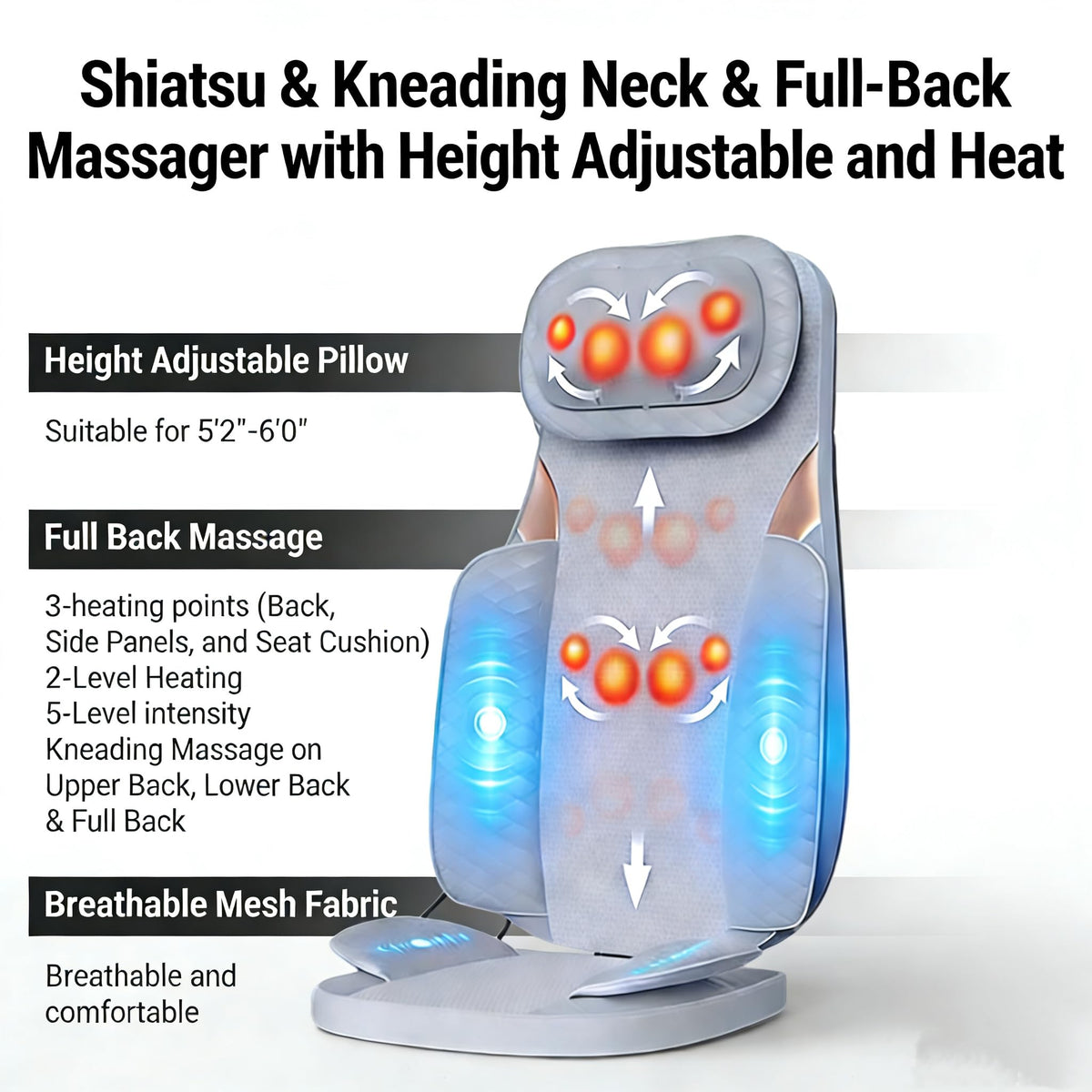 Gray Shiatsu Massage Chair Pad with Heat I2019