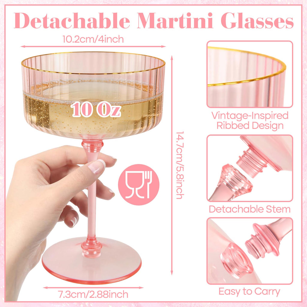 Pink 6 Pcs 10 Oz Plastic Martini Glasses F12067