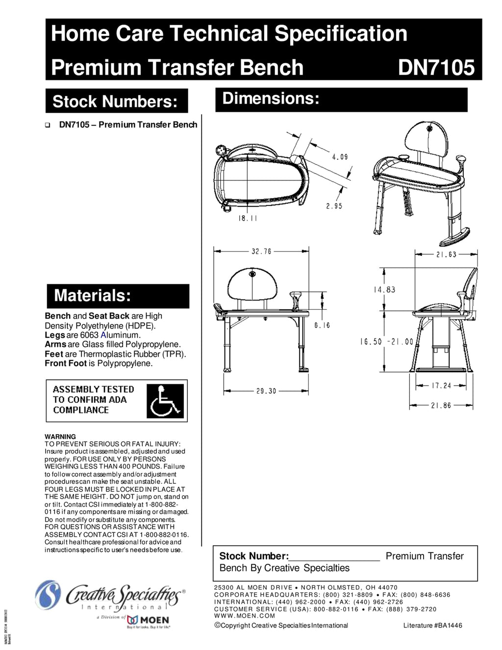 Tub Transfer Bench W131169