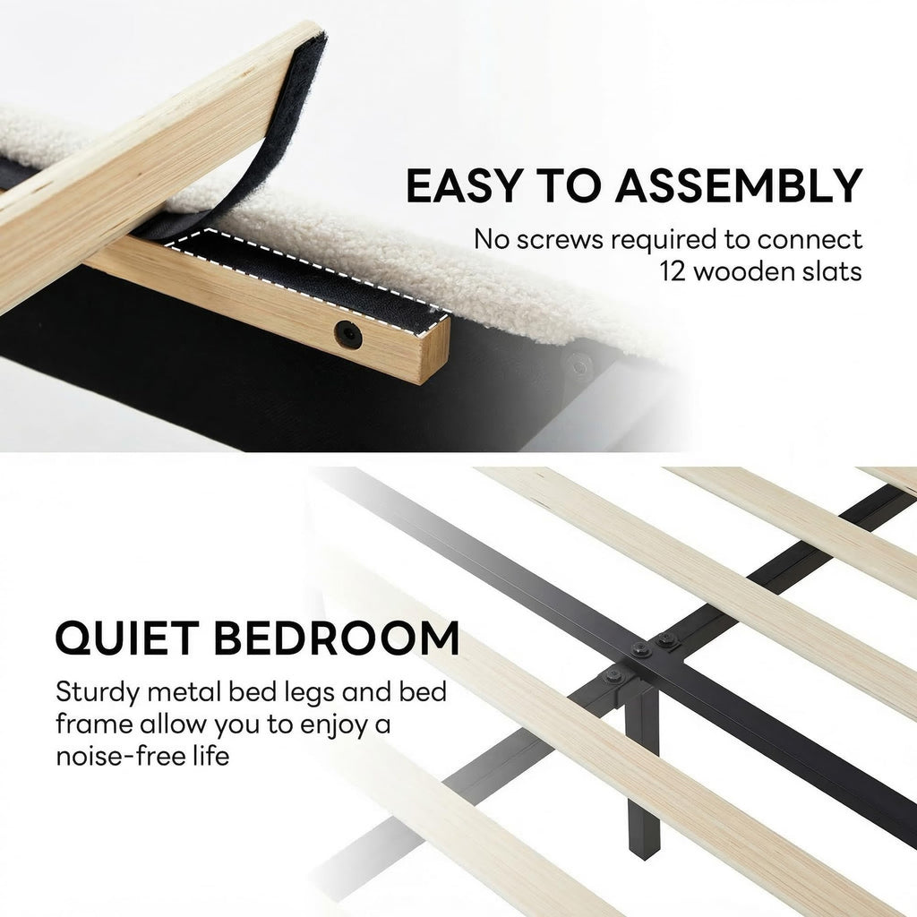 Queen Bed Frame with USB Ports & Wingback Headboard A5762