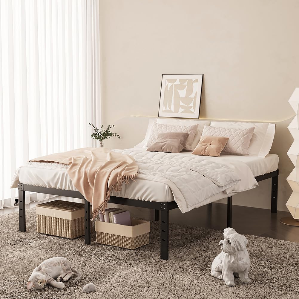 Queen Size 18 Inch Metal Platform Bed Frame Black F58121