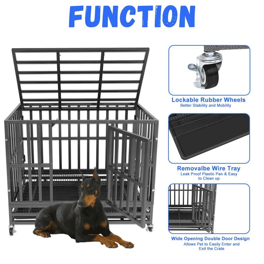 37" Heavy Duty Metal Dog Crate with Removable Tray S203172