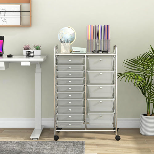 15 Drawer Rolling Storage Cart with Metal Frame Q416