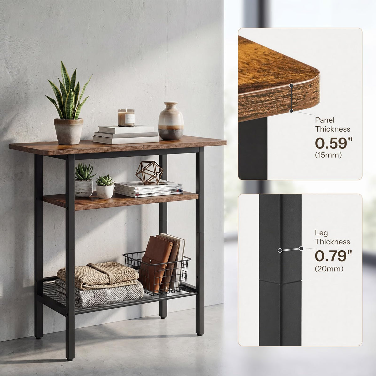 Narrow 3-Tier Side Table with Shelf L810