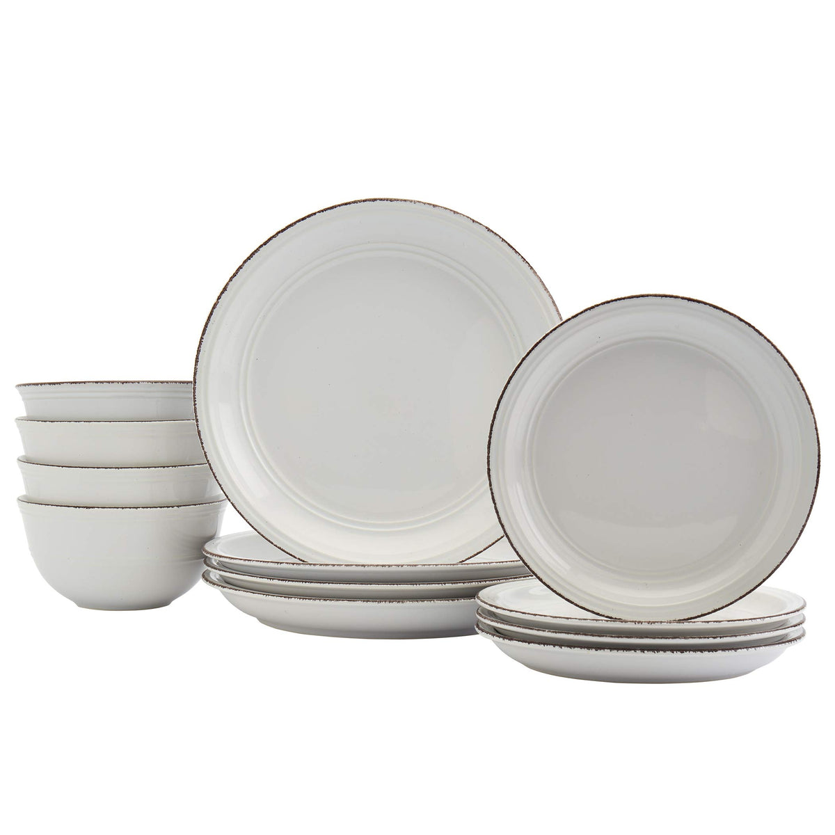 White 12 Piece Stoneware Dinnerware Set K875785