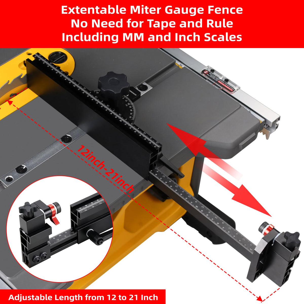 Small Table Saw Miter Gauge with Extendable Fence E5611