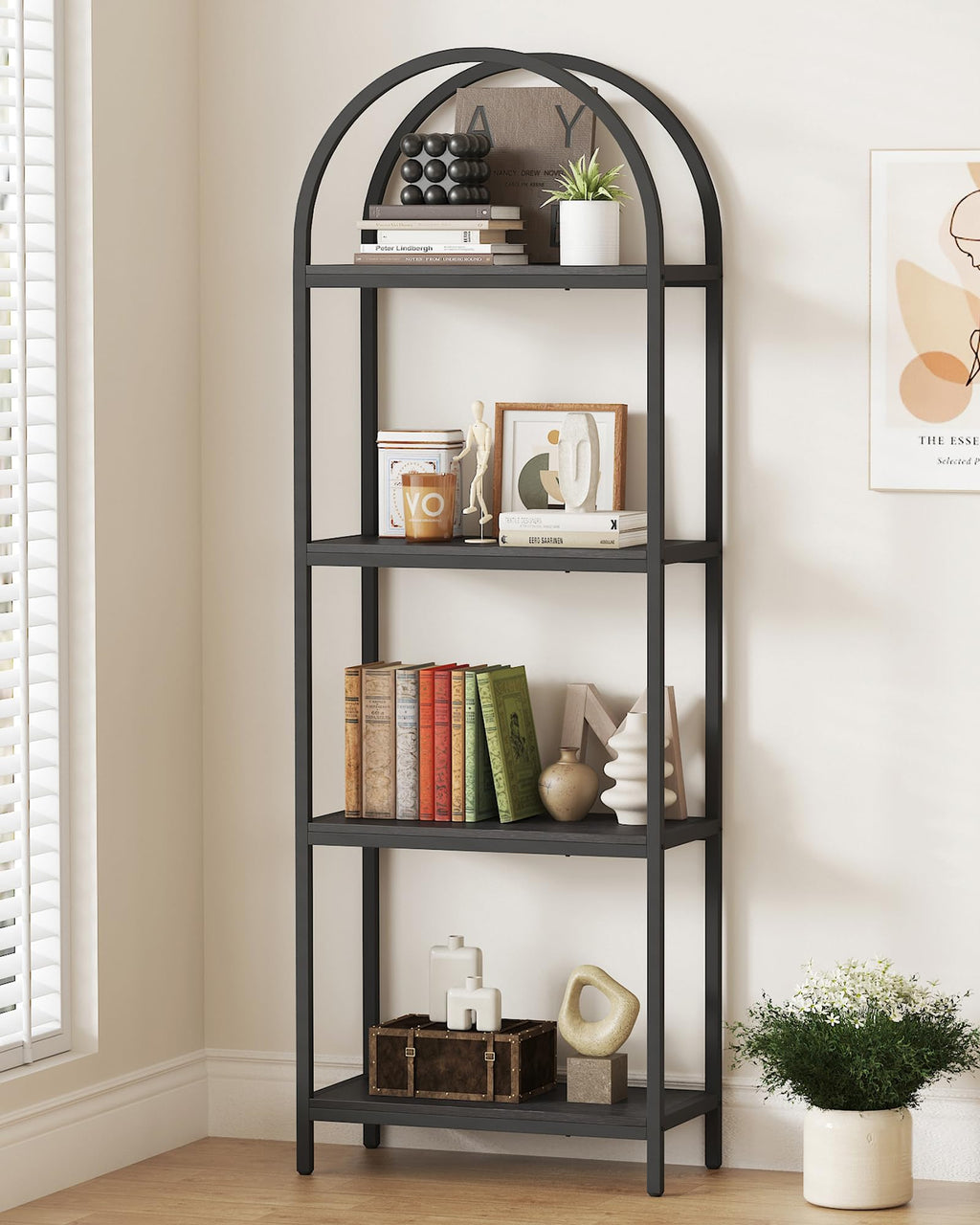 4 Tier Arched Black Bookshelf P9403