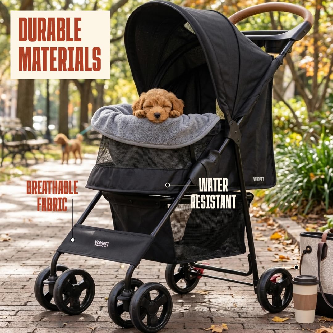 Foldable Pet Stroller with Mesh, Storage Basket & Cup Holder Q158330
