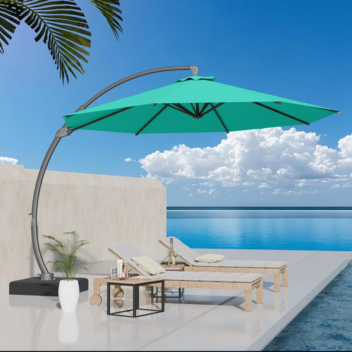 11ft Turquoise Blue Offset Cantilever Patio Umbrella with Base P14999