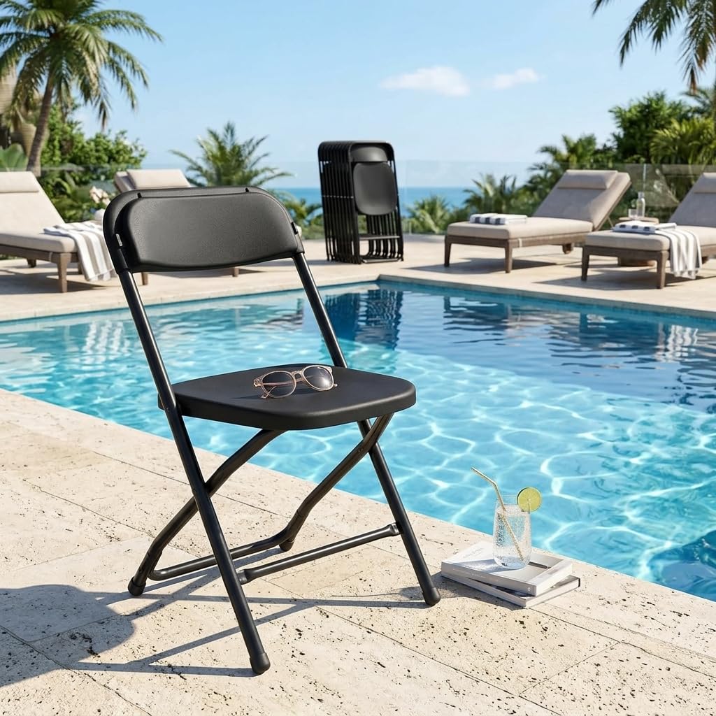 Folding Chairs Set of 10, 330lbs Heavy Duty Plastic Stackable Chairs, Portable Foldable Indoor Outdoor Chairs for Party, Camping, Patio & Events, Black O821