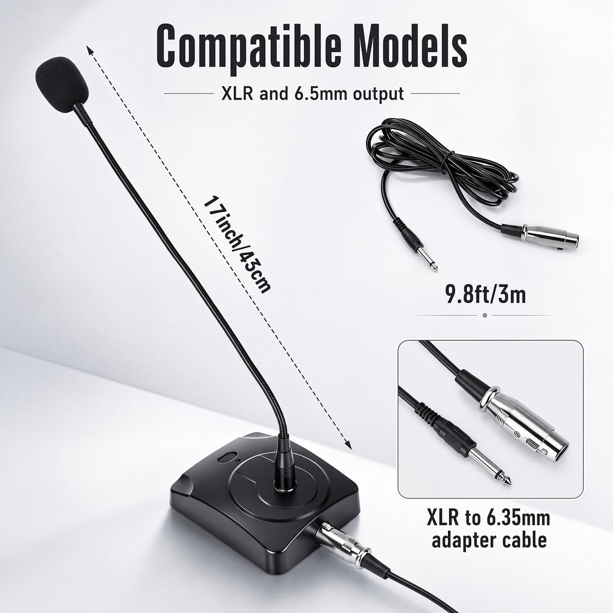3 Pcs Gooseneck Wired Microphone with Base B72509