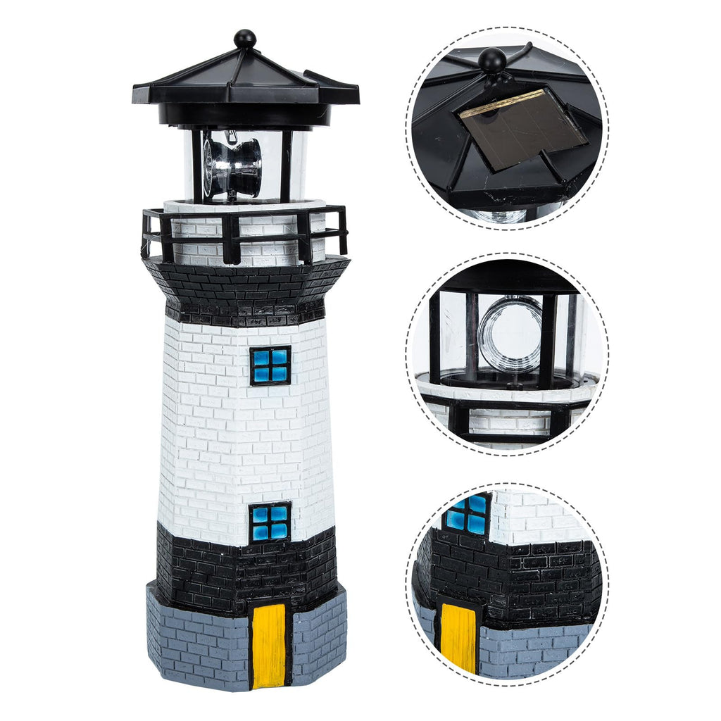 Solar Powered Resin Lighthouse Garden Light Black White J493