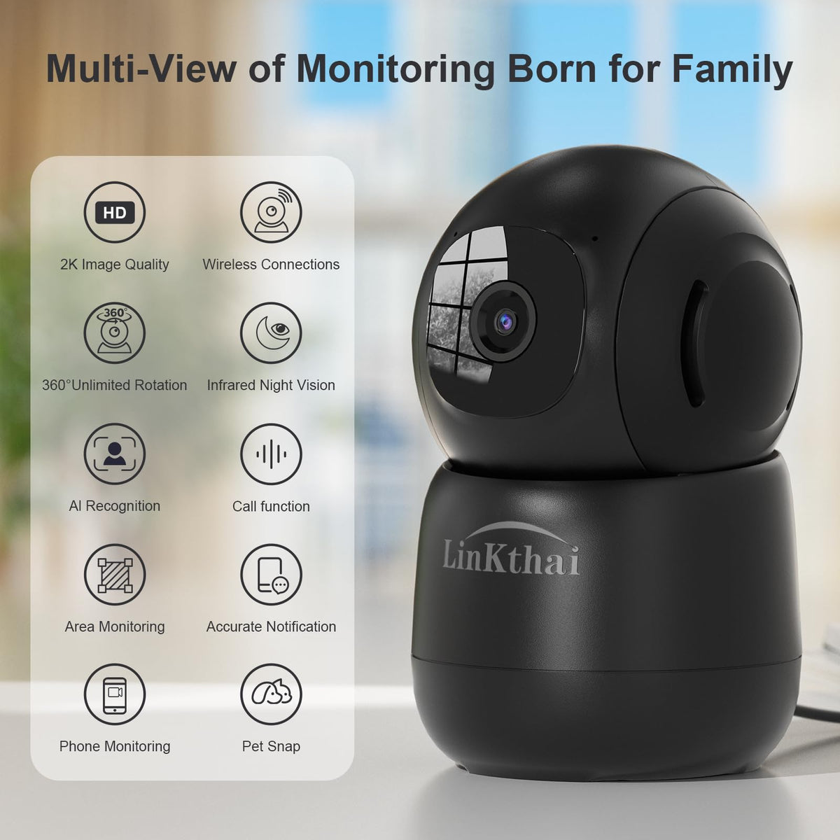 Black 2K Indoor Security Camera K837343